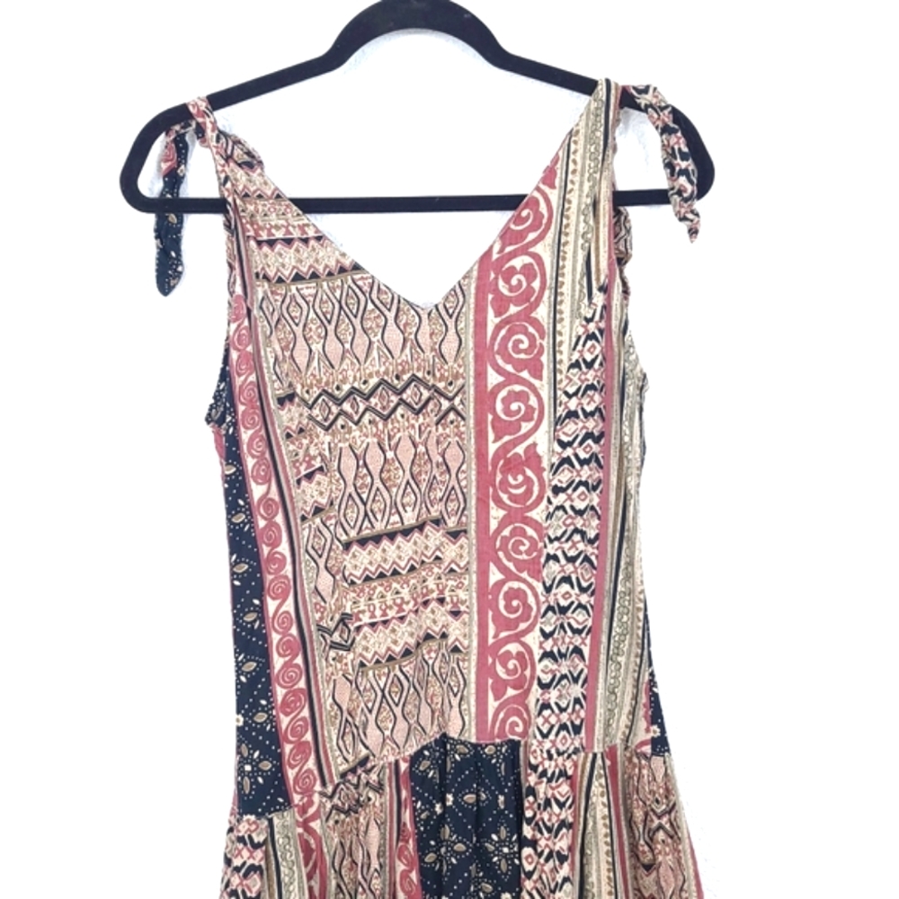 Boho Mixed Print Prairie Button Front Midi Dress - Picture 10 of 12
